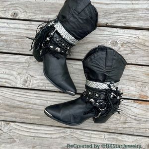 Size 11 Black Leather Slouch Western Boots Women’s Cowboy Rocker Boots